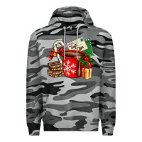 Slate Camo Christmas hot chocolate cup with gift and letters Premium Hoodie - AdoDesignShop