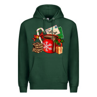 Sports Green Christmas hot chocolate cup with gift and letters Premium Hoodie - AdoDesignShop