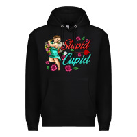 Black stupid cupid Premium Hoodie - AdoDesignShop