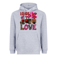 Heather Grey valentine's day loads of love tractor with pin heart balloons Heavyweight Hoodie - RanaPortraitStore