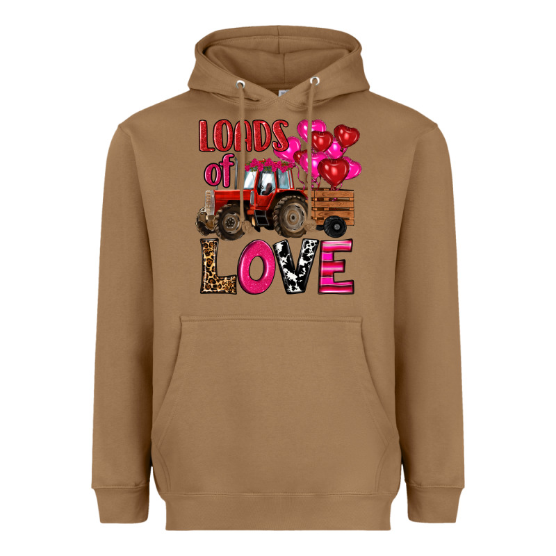 Valentine's Day Loads Of Love Tractor With Pin Heart Balloons Heavyweight Hoodie by RanaPortraitStore | Teevron