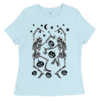 Baby Blue halloween dancing skeletons Ladies Tee - BarkalooDesign