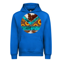 Cobalt turquoise cowhide leopard sunflowers round Urban Hoodie - Artiststas