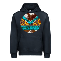 Navy turquoise cowhide leopard sunflowers round Urban Hoodie - Artiststas
