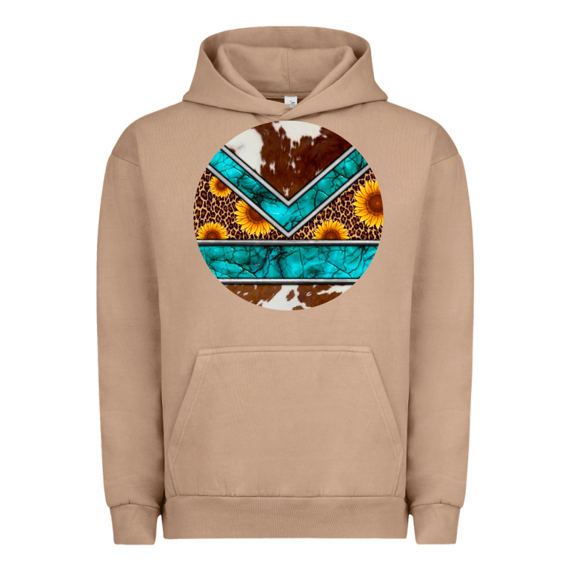 Turquoise Cowhide Leopard Sunflowers Round Urban Hoodie by Artiststas | Teevron