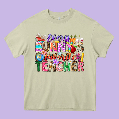 Every Bunny Favorite Teacher Easter Heavy Core Tee Designed By Cowhidedigitalart