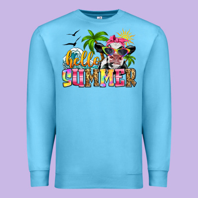 Hello Summer Cow Premium Sweatshirt Designed By Zillion Design Studio