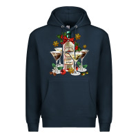 Navy Christmas martini  and martini bottle Premium Hoodie - AdoDesignShop