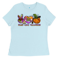 Baby Blue peace love halloween Ladies Tee - BarkalooDesign