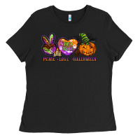 Black peace love halloween Ladies Tee - BarkalooDesign