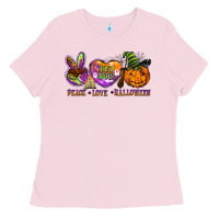 Bubblegum Pink peace love halloween Ladies Tee - BarkalooDesign