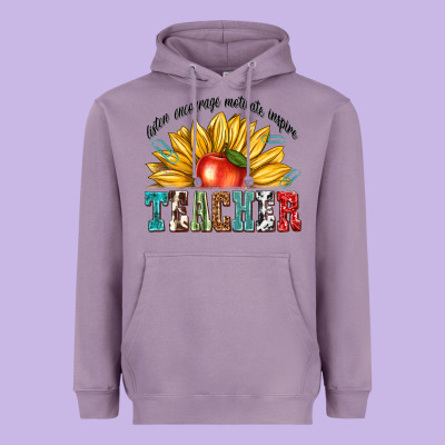 Heavyweight Hoodie teacher with sunflower