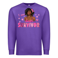Purple I Am a Survivor Breast Cancer with Afro Woman Premium Sweatshirt - texasbilliewilder