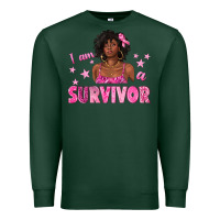 Sports Green I Am a Survivor Breast Cancer with Afro Woman Premium Sweatshirt - texasbilliewilder