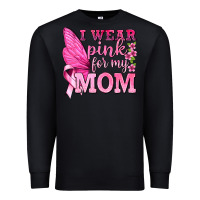 Black I Wear Pink For My Mom with Butterfly Premium Sweatshirt - texasbilliewilder
