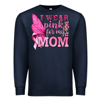 Navy I Wear Pink For My Mom with Butterfly Premium Sweatshirt - texasbilliewilder