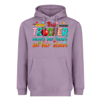 Lavender this teacher wears her heart on her sleeve Heavyweight Hoodie - texasbilliewilder