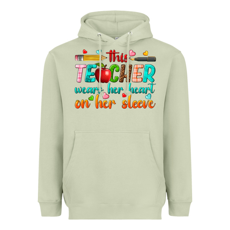 This Teacher Wears Her Heart On Her Sleeve Heavyweight Hoodie by texasbilliewilder | Teevron