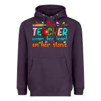 Plum this teacher wears her heart on her sleeve Heavyweight Hoodie - texasbilliewilder