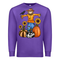 Purple pumpkin sunflower fall scarecrow Premium Sweatshirt - RanaPortraitStore