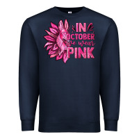 Navy In October We Wear Pink Sunflower Premium Sweatshirt - texasbilliewilder