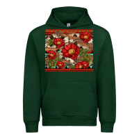 Forest Green red flower and cactus with cowhide and aztec Urban Hoodie - Artiststas