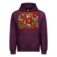 Mauve Wine red flower and cactus with cowhide and aztec Urban Hoodie - Artiststas