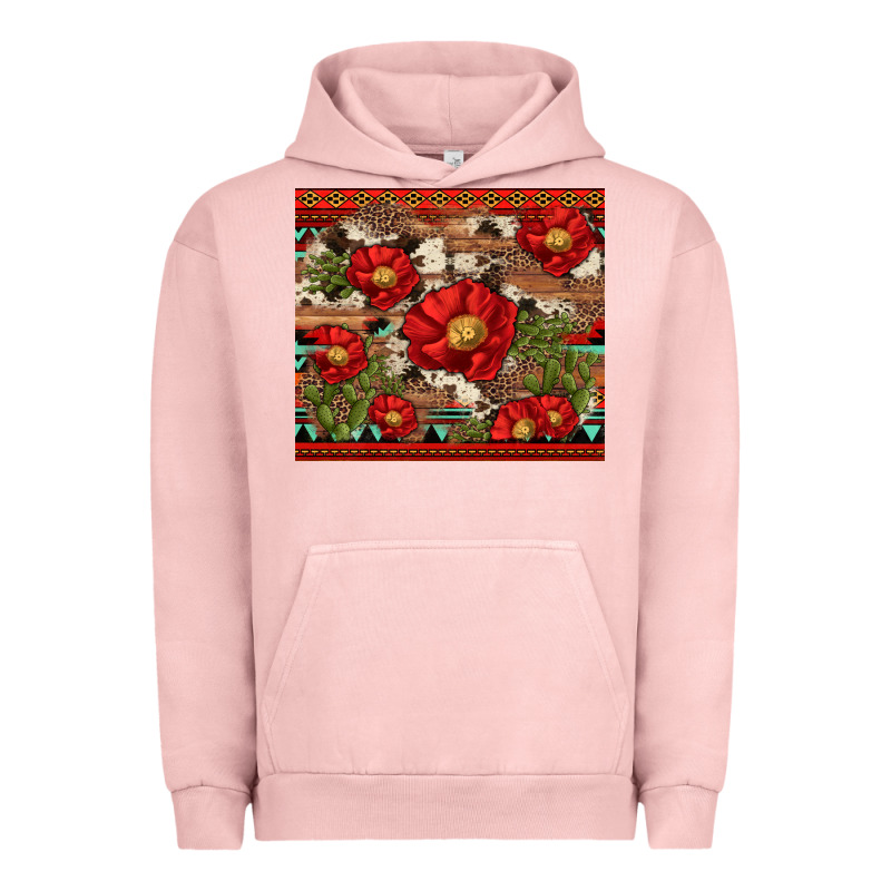 Red Flower And Cactus With Cowhide And Aztec Urban Hoodie by Artiststas | Teevron