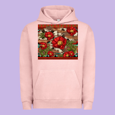 Red Flower And Cactus With Cowhide And Aztec Urban Hoodie Designed By Artiststas