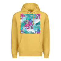Antique Gold ocean waves octopus seamless pattern Premium Hoodie - BundleAndBundleShop
