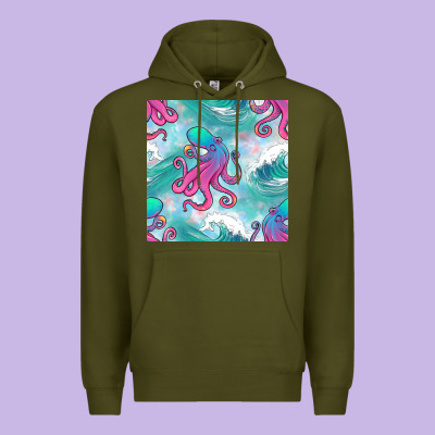 Ocean Waves Octopus Seamless Pattern Premium Hoodie Designed By Bundleandbundleshop