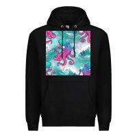 Black ocean waves octopus seamless pattern Premium Hoodie - BundleAndBundleShop