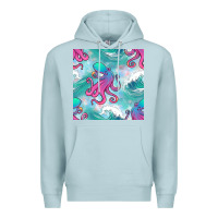 Blue Mist ocean waves octopus seamless pattern Premium Hoodie - BundleAndBundleShop