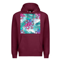 Burgundy ocean waves octopus seamless pattern Premium Hoodie - BundleAndBundleShop