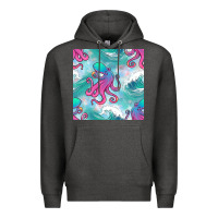 Charcoal Heather ocean waves octopus seamless pattern Premium Hoodie - BundleAndBundleShop