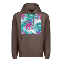Coffee ocean waves octopus seamless pattern Premium Hoodie - BundleAndBundleShop