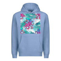 Colony Blue ocean waves octopus seamless pattern Premium Hoodie - BundleAndBundleShop