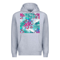 Heather Grey ocean waves octopus seamless pattern Premium Hoodie - BundleAndBundleShop