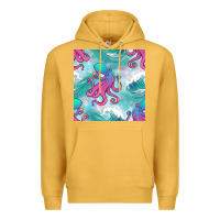Mustard ocean waves octopus seamless pattern Premium Hoodie - BundleAndBundleShop