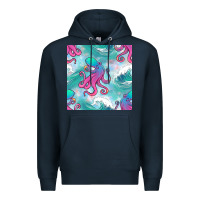 Navy ocean waves octopus seamless pattern Premium Hoodie - BundleAndBundleShop