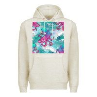 Oatmeal Heather ocean waves octopus seamless pattern Premium Hoodie - BundleAndBundleShop