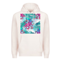 Pale Pink ocean waves octopus seamless pattern Premium Hoodie - BundleAndBundleShop