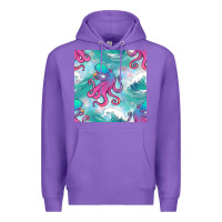 Purple ocean waves octopus seamless pattern Premium Hoodie - BundleAndBundleShop