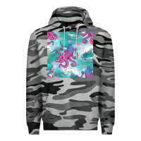 Slate Camo ocean waves octopus seamless pattern Premium Hoodie - BundleAndBundleShop