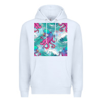 White ocean waves octopus seamless pattern Premium Hoodie - BundleAndBundleShop