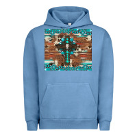 Pigment Pebble Blue gemstone and cross with cowhide Urban Hoodie - Artiststas