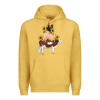 Antique Gold western farm life cow pig rooster with sunflowers Premium Hoodie - Artiststas