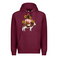 Burgundy western farm life cow pig rooster with sunflowers Premium Hoodie - Artiststas