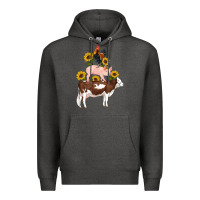 Charcoal Heather western farm life cow pig rooster with sunflowers Premium Hoodie - Artiststas