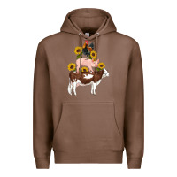Chestnut western farm life cow pig rooster with sunflowers Premium Hoodie - Artiststas